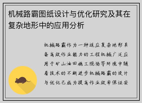 机械路霸图纸设计与优化研究及其在复杂地形中的应用分析 机械路霸图纸设计与优化研究及其在复杂地形中的应用分析
